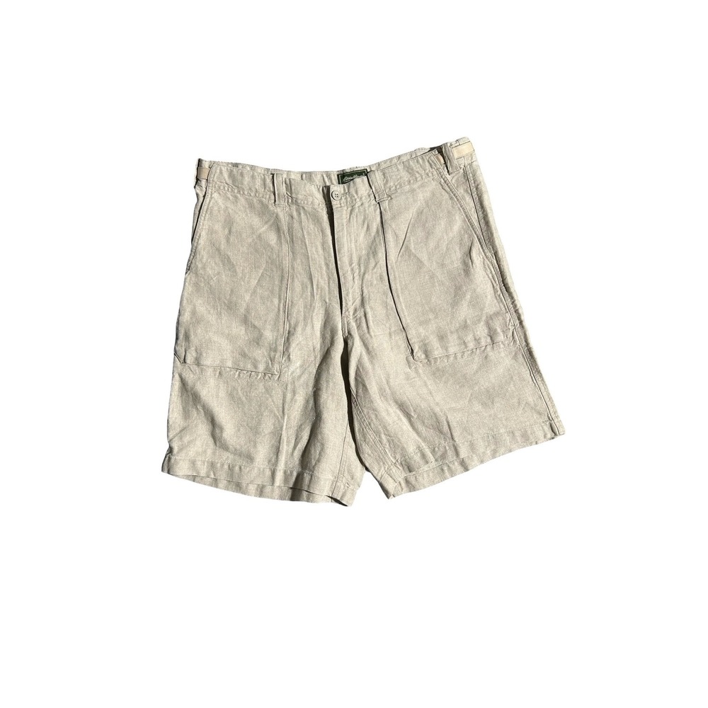 Eddie Bauer Mens 100% Linen Shorts Beige Oatmeal Utility Patch Pocket Size 40